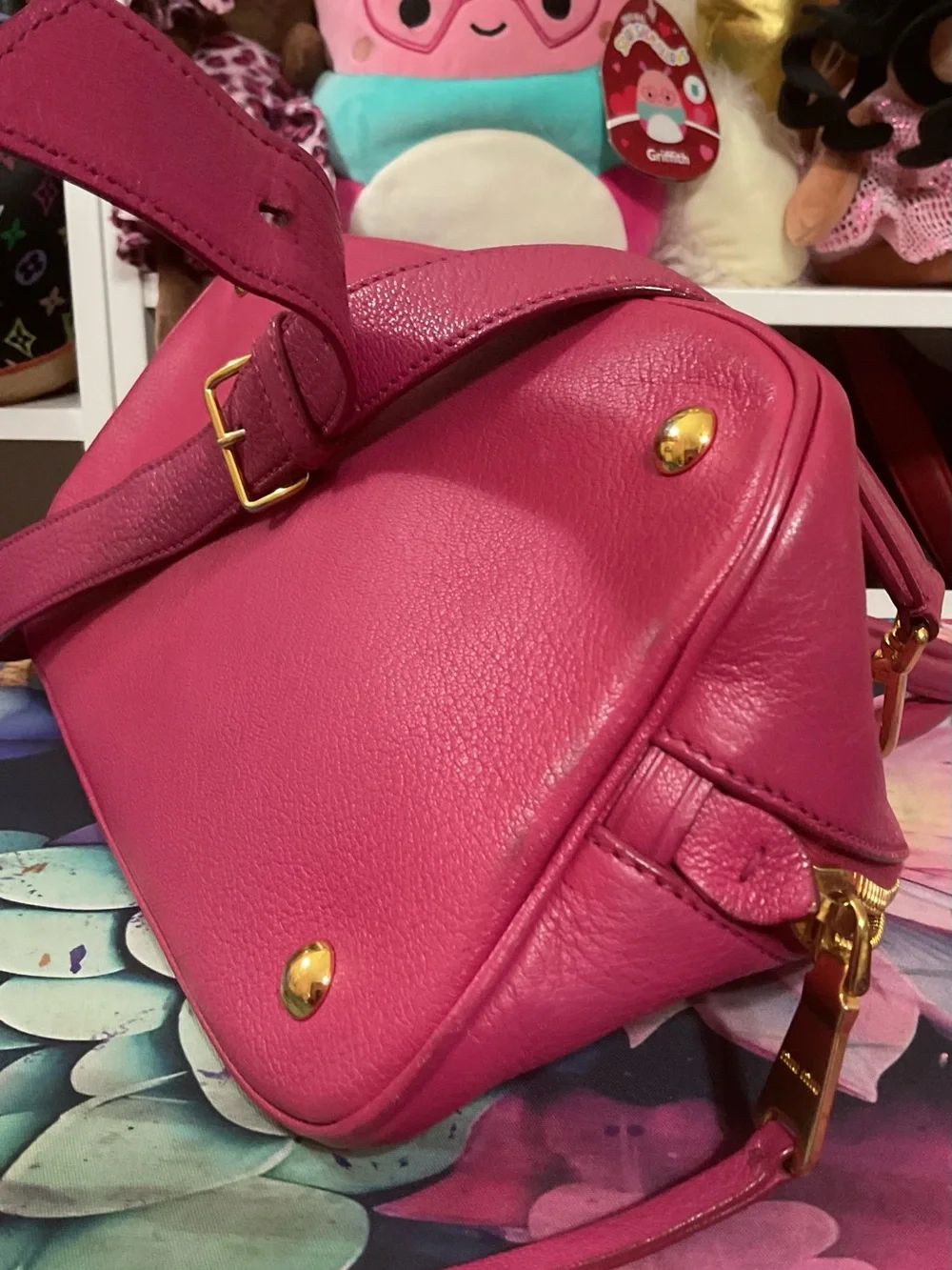 Miu Miu Fuchsia Leather Dome Satchel with Gold Hardware